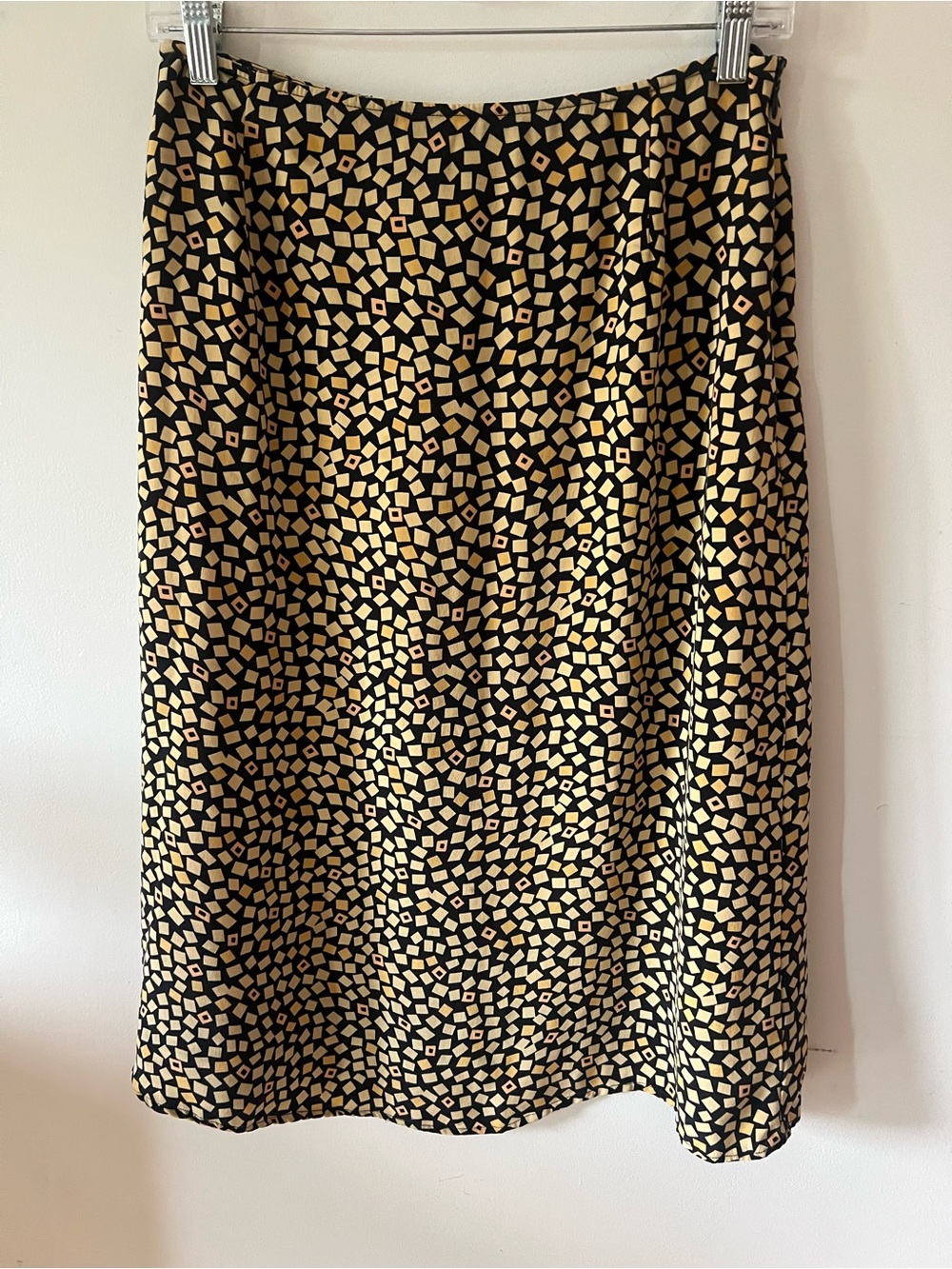 VTG Patrick Christopher 100% Silk Geometric Midi Skirt Black Yellow Gold Sz 10